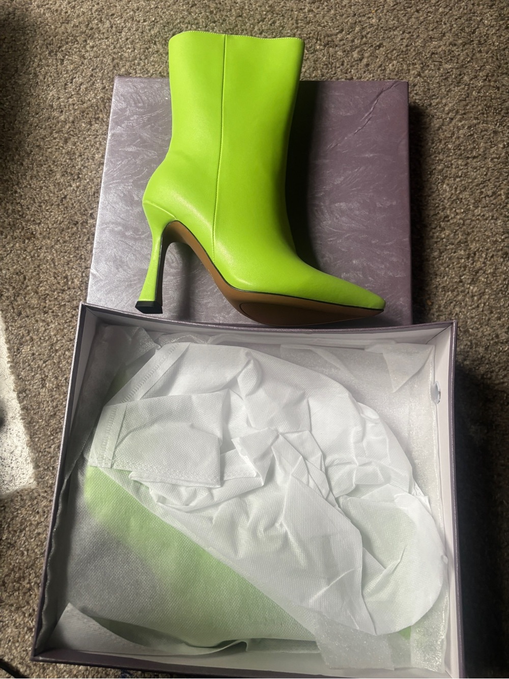 Neon Green Pointed Toe High-Heel Ankle Boots